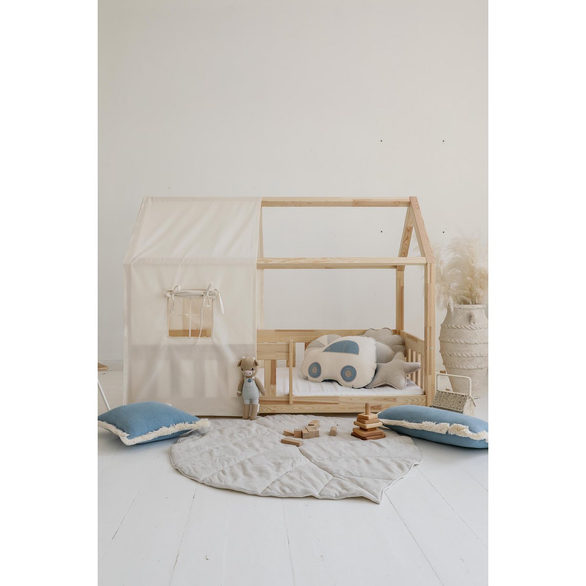 Canopy over bed in the shape of a house "Raw cotton", baby crib house, Decoration for boys's room, minimalist baby room, bohemian room decor