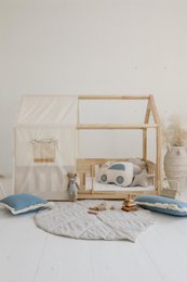 Canopy over bed in the shape of a house "Raw cotton", baby crib house, Decoration for boys's room, minimalist baby room, bohemian room decor