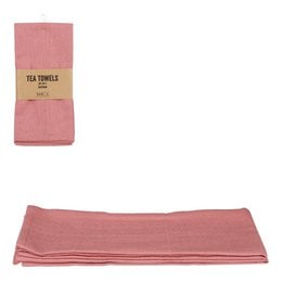 Two salmon-colored tea towels made of cotton.