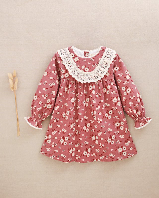 Floral girl's dress with embroidered lace detail P157-19608031