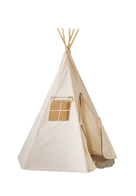 Teepee "Grey Pompoms" con pompon e set tappetino