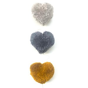Luna-Leena garland hearts pom pom - grey & ocher - vertical L89cm - 100% soft wool - handmade in Nepal