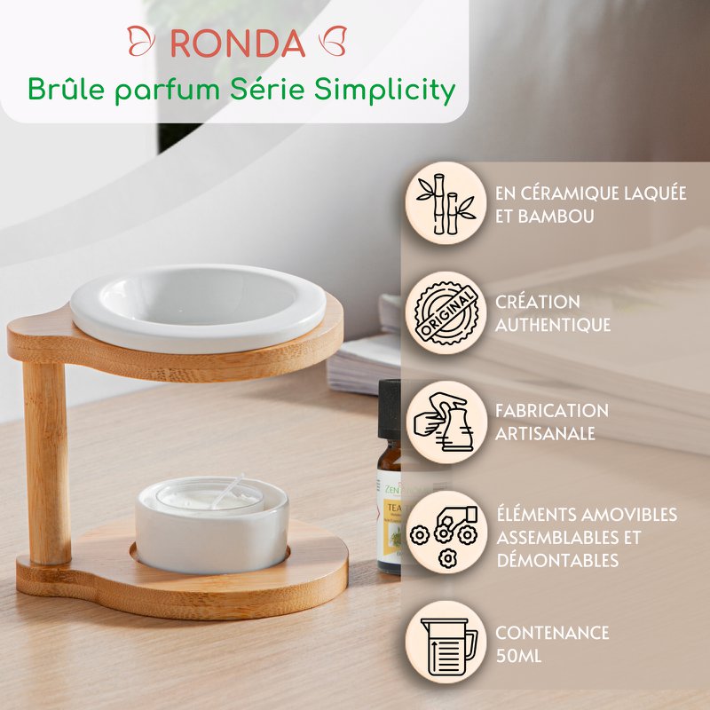 Simplicity Series parfumebrænder - Ronda - Lakeret keramik og bambus - Gaveidé - Enkel moderne dekorationskopi