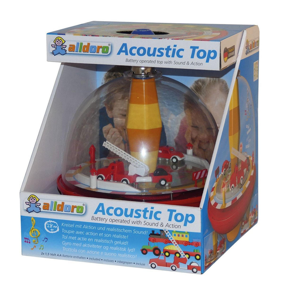 Fire brigade panorama spinning top for children, with sound and moving elements, Ø 19 cm