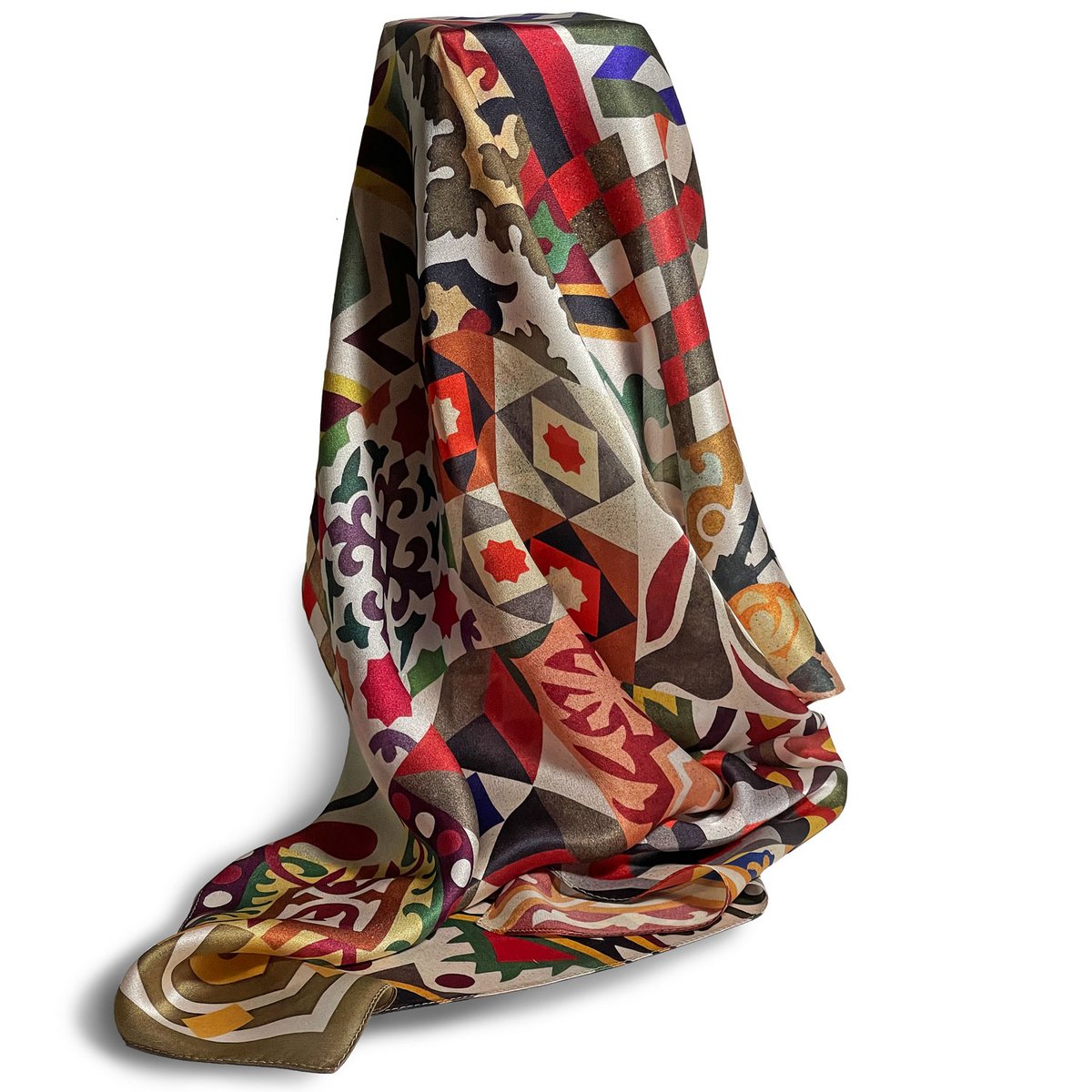 Foulard carré en soie carreaux