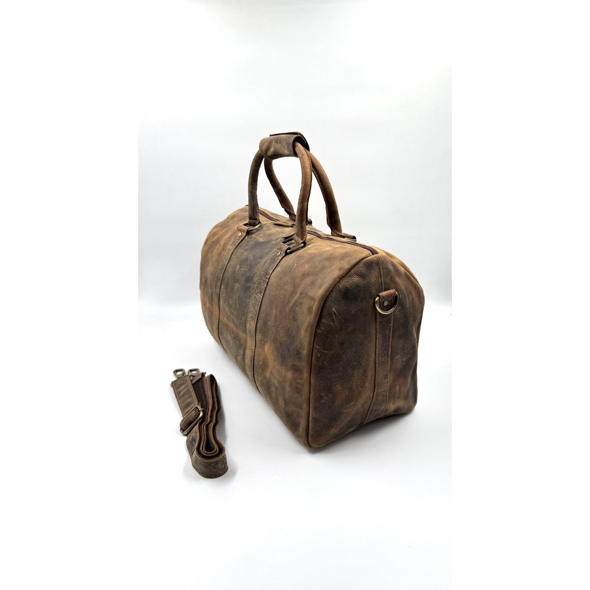 Ręcznie robiona brązowa skórzana torba podróżna „Hunter” – kompaktowa torba Artisan 45 cm z bezpieczną przegrodą na rzep