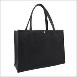Large black felt shoulder bag with sturdy handles.