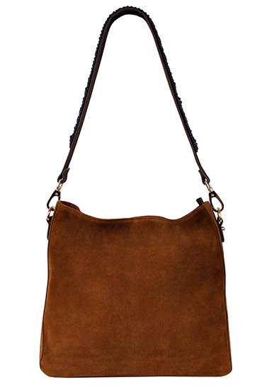 BOHO IBIZA BAG - Saphirblauer Schultergurt (70cm) + Wildledertasche (Cognac)