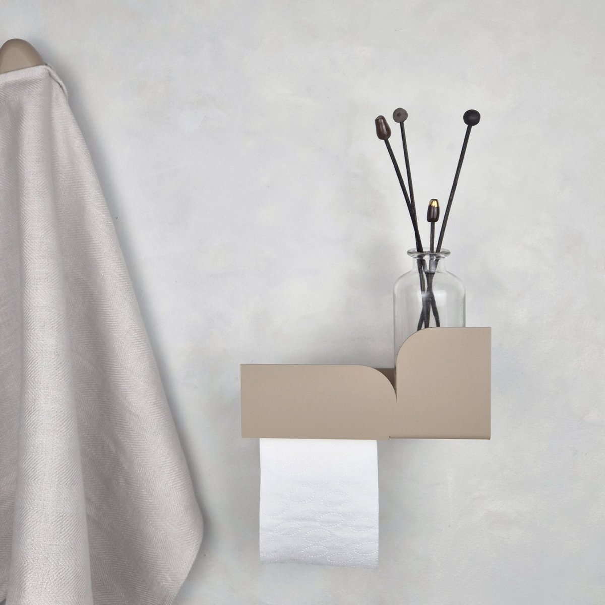 Toilet paper holder with shelf BAUHAUS, beige, black, white