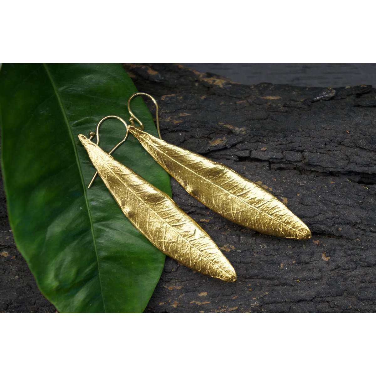 Olive Leaf Earrings, Sterling Silver Gold Plated Dangle Jewelry, Handmade Gift for Women