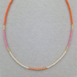 Kort perlehalskæde Miyuki | Orange, pink