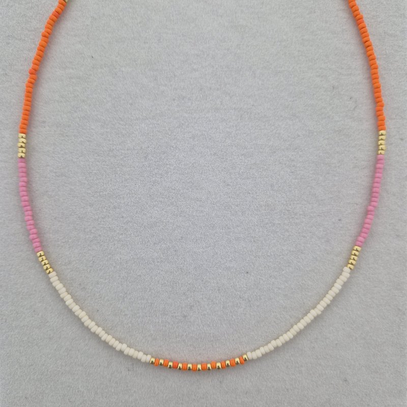 Korte kralenketting Miyuki | Oranje, roze