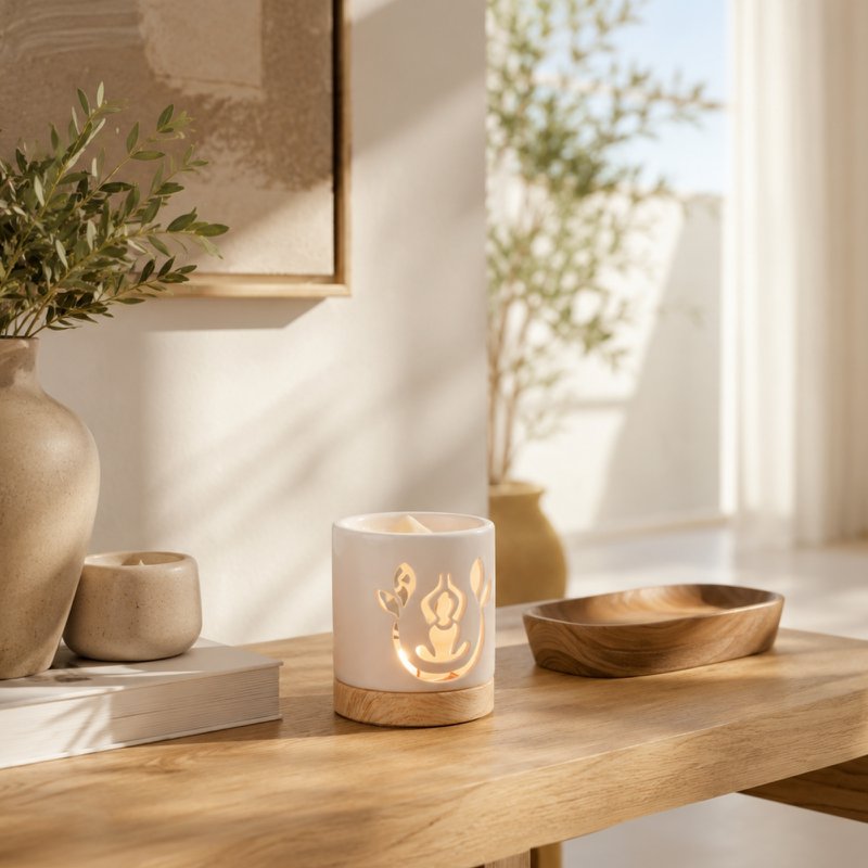 Bruciatore di Profumo Serie Céramy – Yogi – Portacandela in Ceramica Laccata – Diffusione di Cere Profumate, Oli Essenziali – Idea Regalo Decorativa