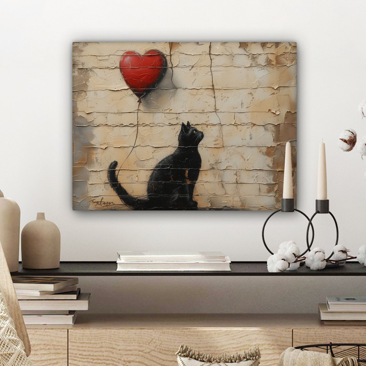 Leinwand Malerei - Wanddekoration Katze - Graffiti - Ballon - Street Art - Zusammenfassung - Wanddekoration Wohnzimmer - Raumdekoration modern - abstrakte Gemälde