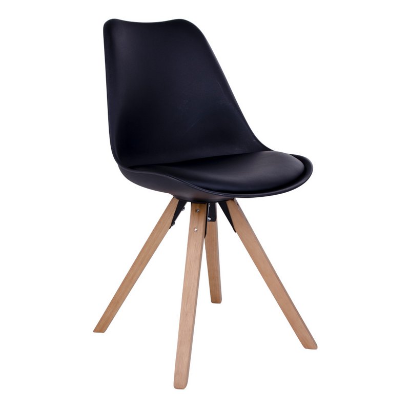 Bergen Dining Chair - PU Leather, Moulded Plastic, Rubberwood, Black - Set of 2