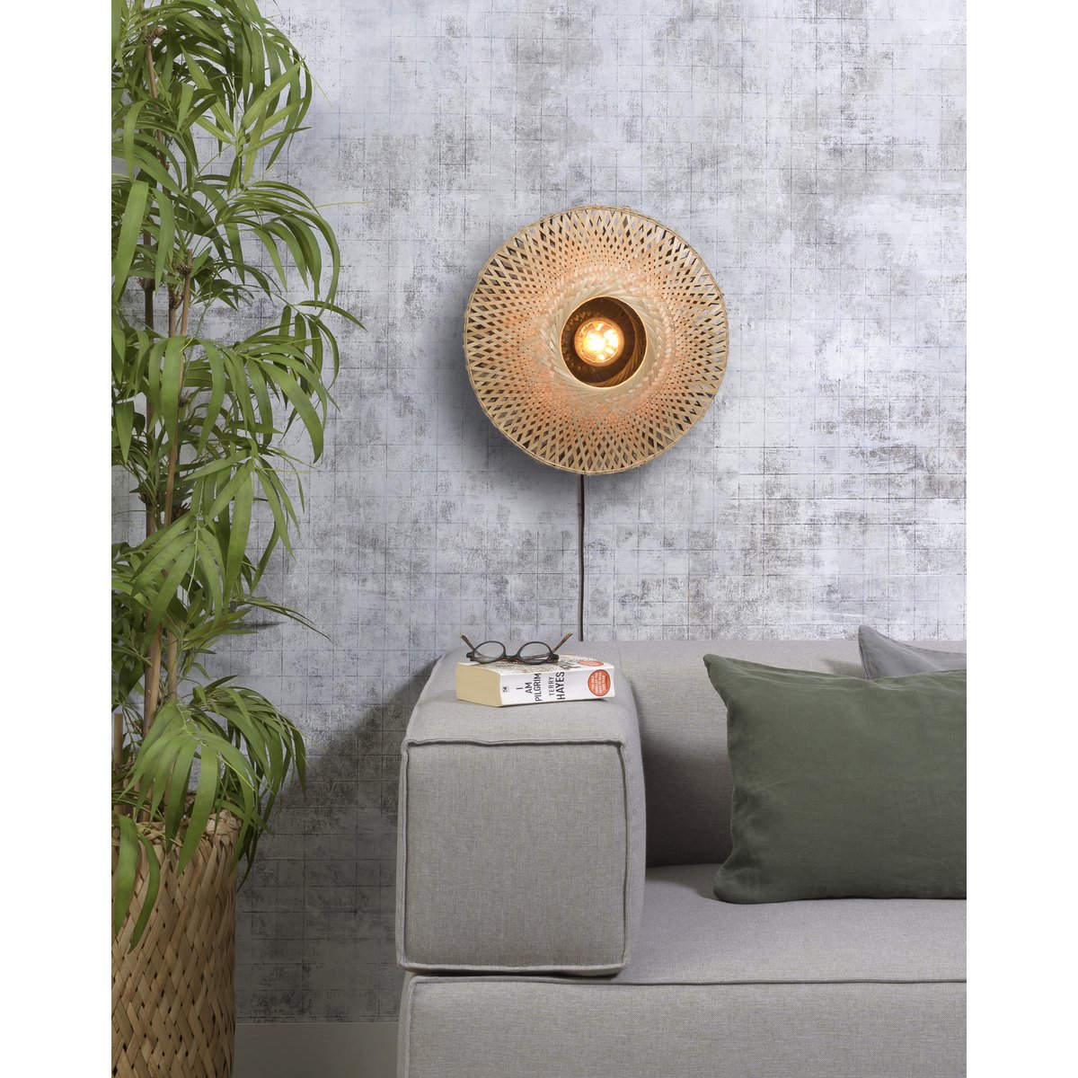 Wandlamp Kalimantan bamboe plat, S