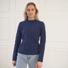Damenpullover mit Zopfmuster aus 100 % Merinowolle, Prag, Dunkelblau
