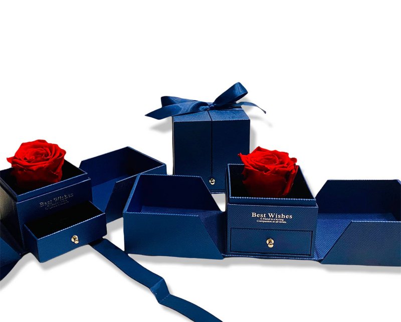 Rosa Stabilizzata Rossa in scatola Box portagioie Blu