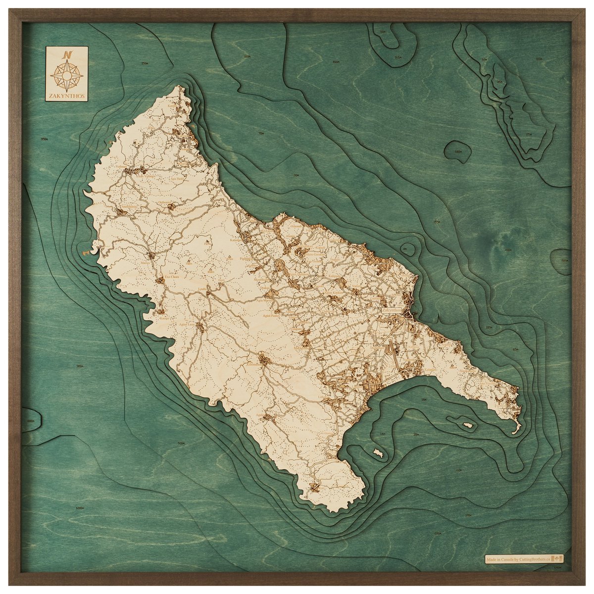 ZAKYNTHOS - Mapa de pared de madera 3D - versión L