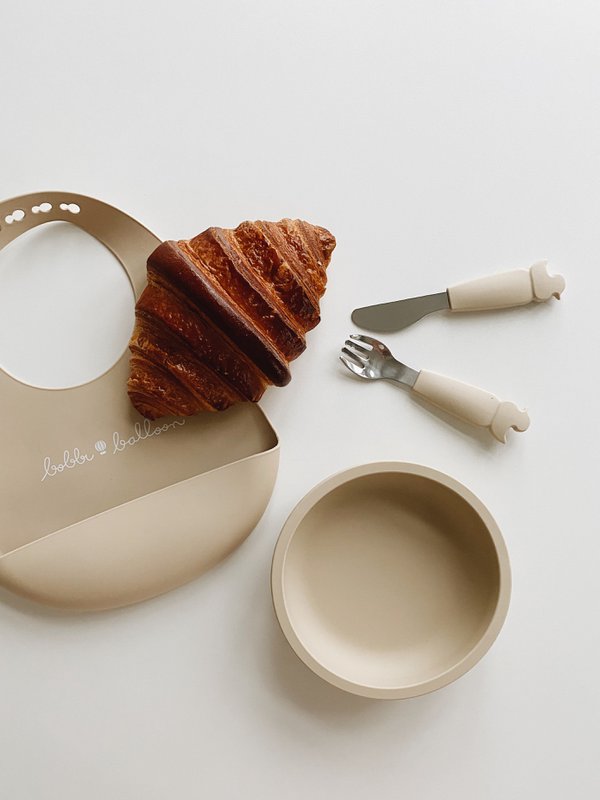 Silicone Stainless Steel Cutlery Set - Oyster Beige
