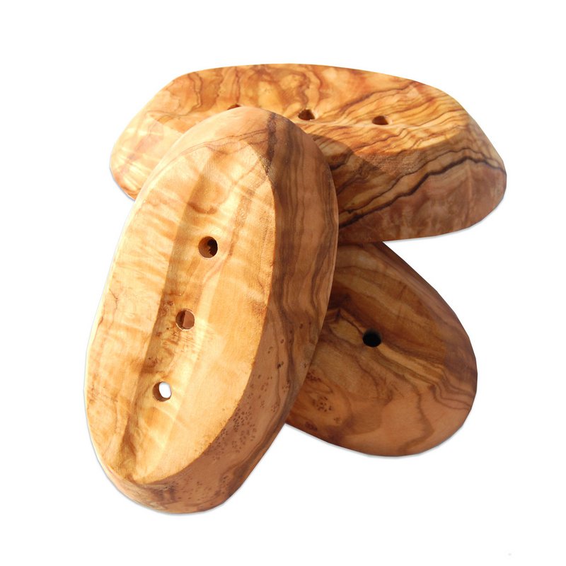 Porte-savon ovale d'environ 12 - 14 cm en bois d'olivier