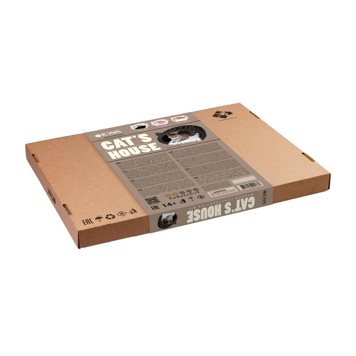 Eco Wood Art (EWA) 3D Building Kit Wood House White With Black Plush frakke, 1744, 48x36.2x45,6 cm