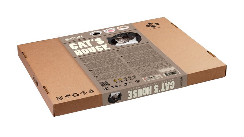 Eco Wood Art (EWA) 3D Building Kit Wood House White With Black Plush frakke, 1744, 48x36.2x45,6 cm