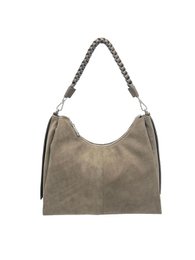 Borsa a tracolla in camoscio e vera pelle con tracolla, Made in Italy, art. 112754