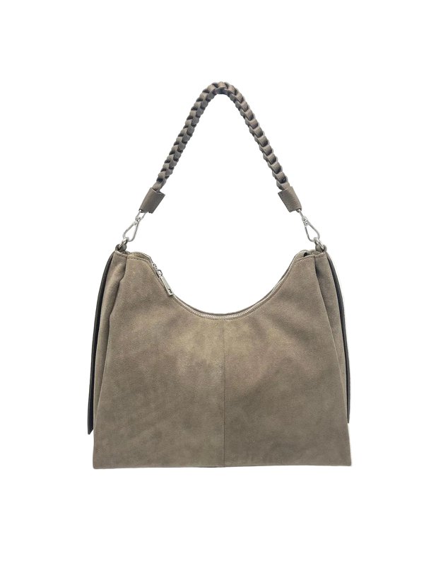 Borsa a tracolla in camoscio e vera pelle con tracolla, Made in Italy, art. 112754