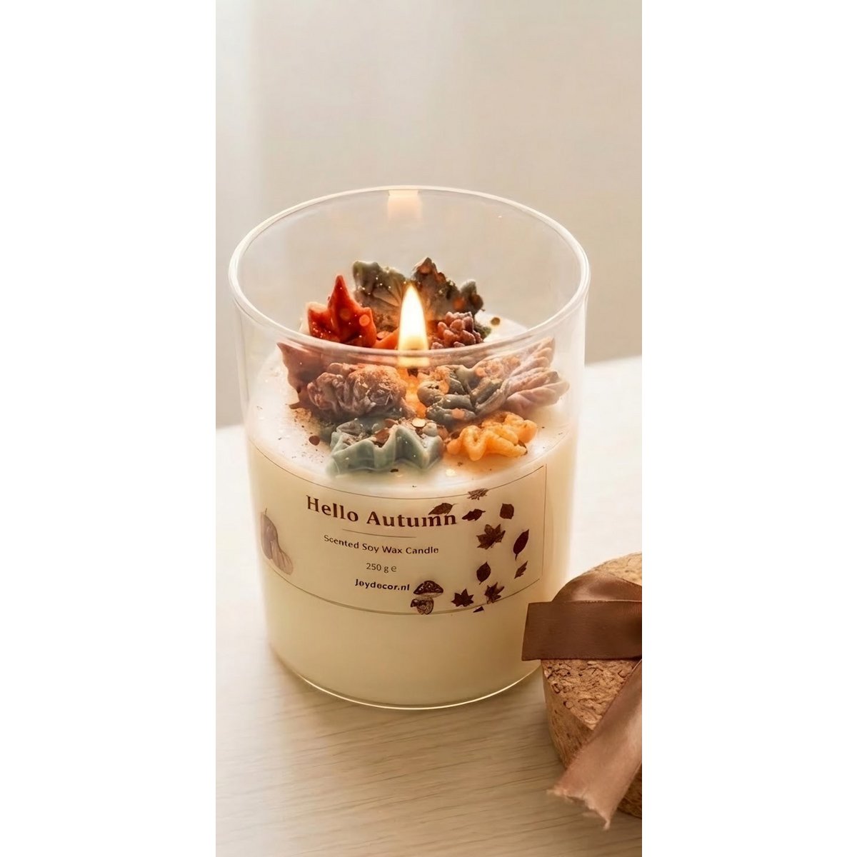 Bougie parfumée Hello Autumn – Citrouille Épices & Vanille – 250g – Faite à la main – Bougie d’automne de luxe en verre