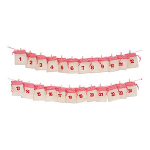 Advent calendar made of textile. 24 bags, pink/white, 200 cm