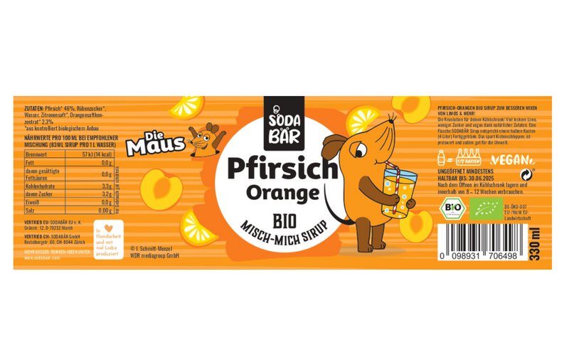 Sirup mus økologisk fersken appelsin > bland op til 4 L drink, 100% økologisk, 100% lækker og 100% mus