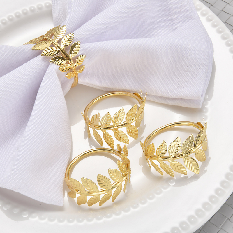 Napkin round - Small leaves - Silver or golden