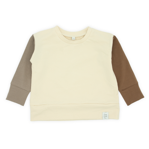 Stylish Oversized Sweater in Ecru with Taupe and Brown Sleeves