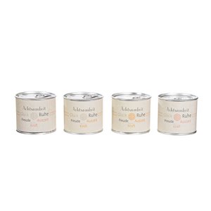 Kerzendose AchtsamZeit 4-sort. creme H. 6,7 cm, VE 12