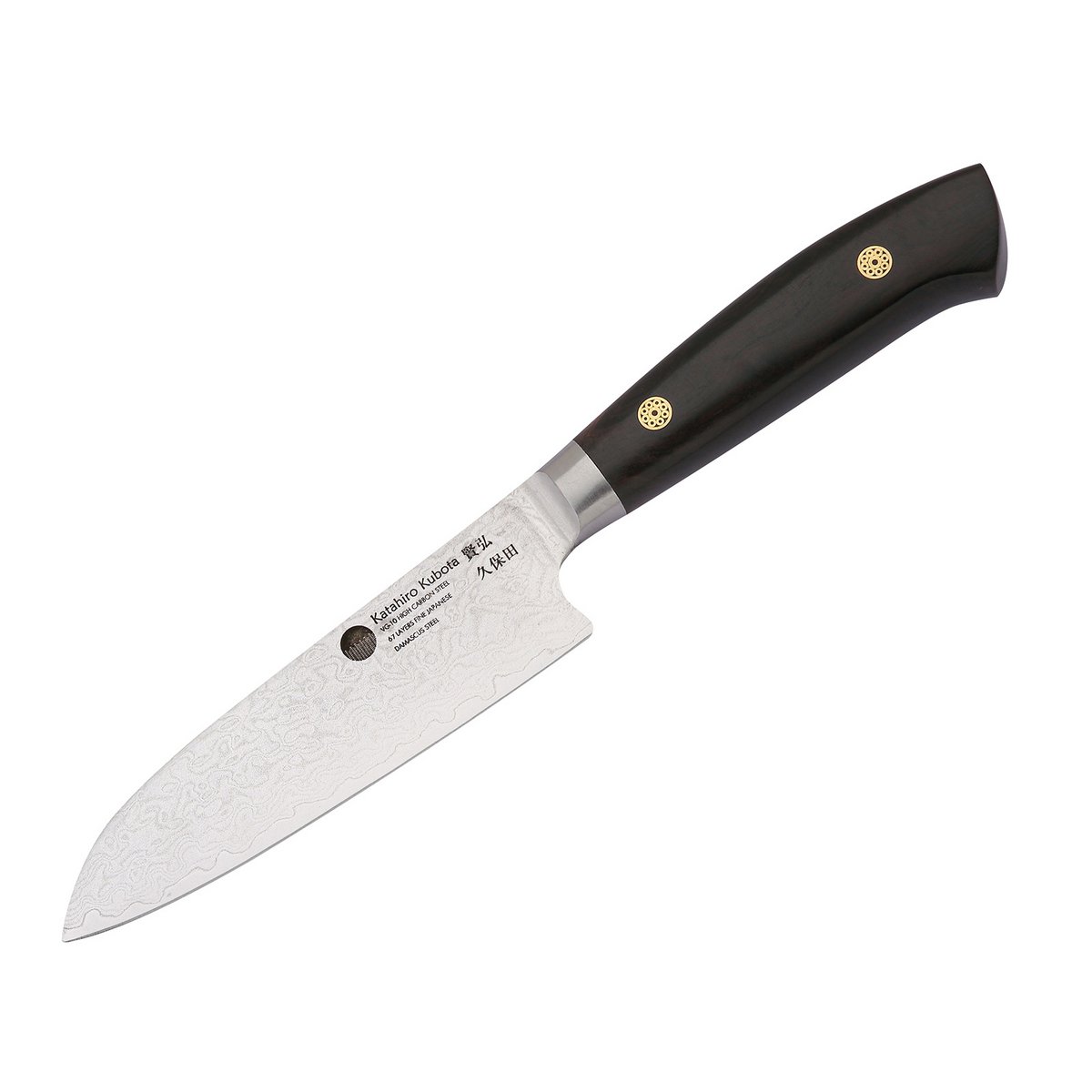 KATAHIRO KUBOTA zeis 3st. Koks-/Santoku-messenset gemaakt van damast en ebbenhouten handvat