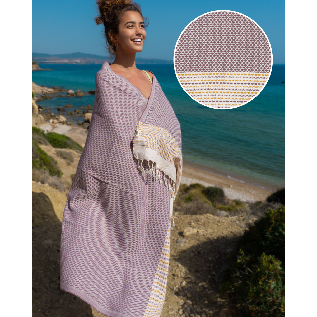 PHARAO Katoenen Hammam Spa Handdoek – Sneldrogend – Bruin/Geel - 180x100 cm