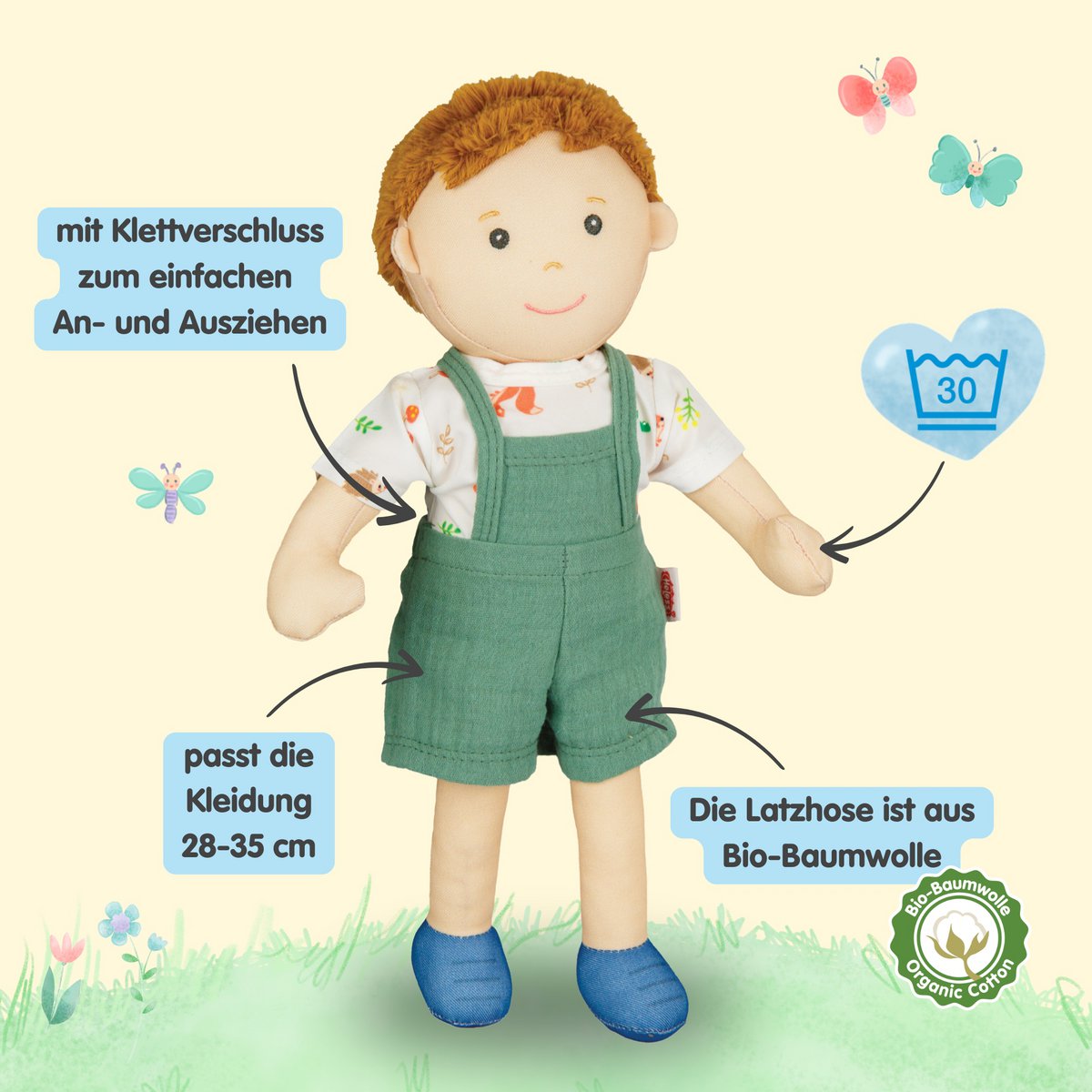 Fabric Doll '' Paul '' con outfit per indossare e decollare, 32 cm