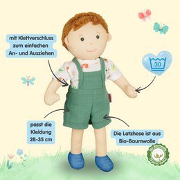 Stof Doll '' Paul '' med tøj til at sætte på og tage af, 32 cm