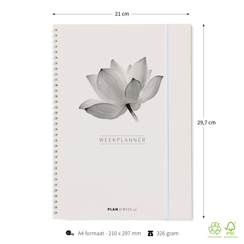 Prikkelarme A4 weekplanner 'Lotus' planboekje / werkboek met ringband