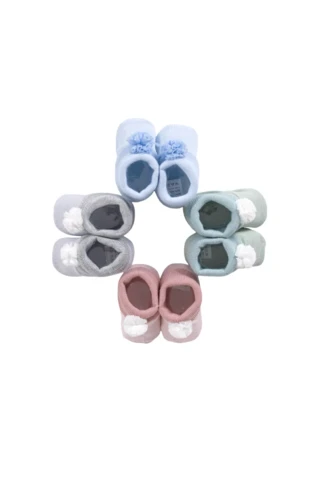 Baby-Strickstiefeletten mit Pompon, 4er-Pack