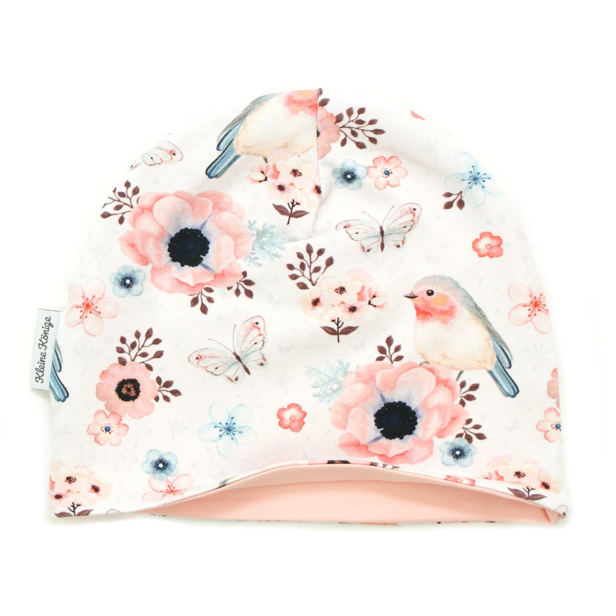 Little Kings Cap Kinderen Meisjes Muts Model Bloemen Vogels Vogels wit, antiek roze