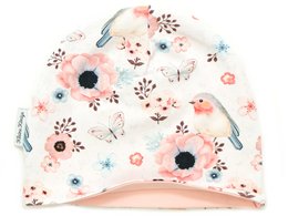 Little Kings Czapka Dziecięca Dziewczęca Czapka Model Kwiaty Ptaki Ptaki biała, antyczny róż