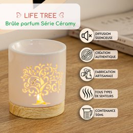 Quemador de perfumes serie Céramy – Árbol de la vida – Portavelas de cerámica lacada – Difusión de ceras aromáticas, aceites esenciales – Idea decorativa de regalo