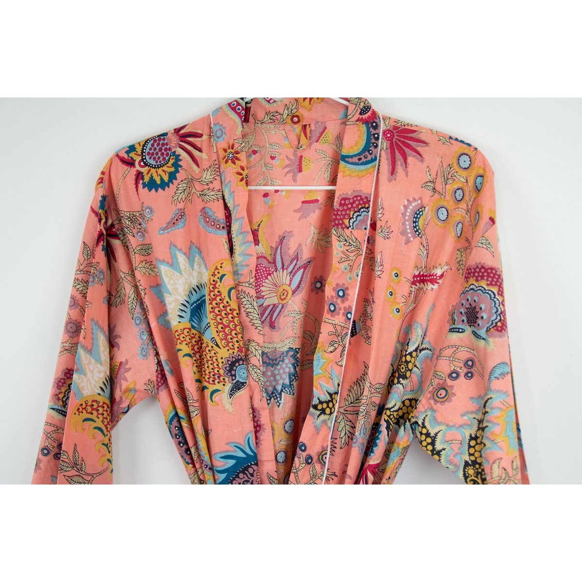Mantle du matin imprimé en bloc orange, peignoir, 100% coton, manteau du matin, kimono, d'Inde, imprimé à la main
