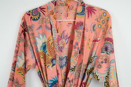 Mantle du matin imprimé en bloc orange, peignoir, 100% coton, manteau du matin, kimono, d'Inde, imprimé à la main