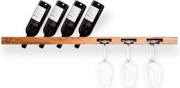Tu Las™ Wooden wine bottle holder including wine glasses and champagne glass holder - 94 x 22 x 4 cm - Floating wine bottle holder - Wall mount - Oak wood