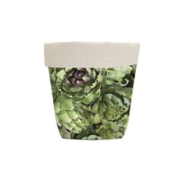 Fabric pot in artichoke color with a textured succulent plant design, suitable for indoor or outdoor use.