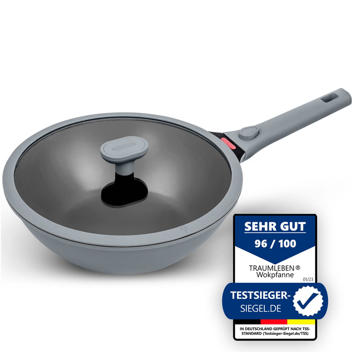 WOOB Pan 28 cm, powłoka bezsterdyka, zdejmowane uchwyty, indukcja, odporna na piekarnik (szary)