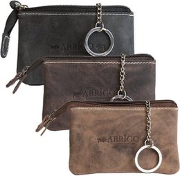 Key pouch - Cognac buffalo leather with zipper pocket